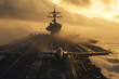 Military aircraft carrier ship with fighter jets take off during a special operation