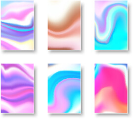 Wall Mural - Set of colorful hologram paper card. Abstract holographic wavy gradient mesh color backgrounds.