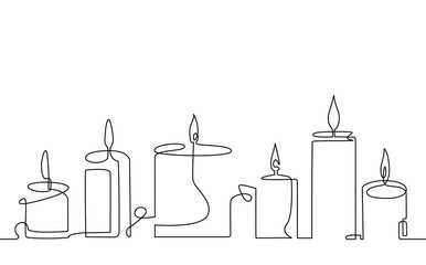 Wall Mural - Abstract Candles isolated on white background. Seamless pattern in continuous line drawing style. Vector illustration.