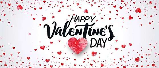 happy valentine's day text on a white background with red hearts Generative AI