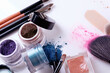 Professional cosmetics and brushes for make-up on a white background