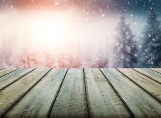 Wall Mural - The empty blank wooden table with winter background