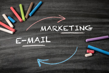 Wall Mural - E-Mail Marketing Concept. Black scratched textured chalkboard background