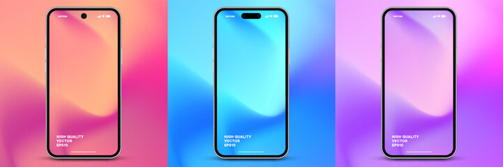 Fototapete - 3d high quality vector smartphone mockups. Ultra realistic mobile device UI UX mockup for presentation template. Cellphone frame with blank screen isolated templates. 3d isometric illustration.