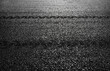 © Артём Ковязин - Close Up Asphalt Road Highway. Black Car Rubber Tire Brake Track Mark.
