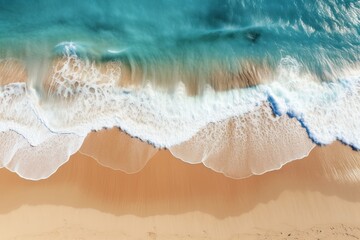  Top view of the sea coast with rolling turquoise wave, sea travel and tourism, banner