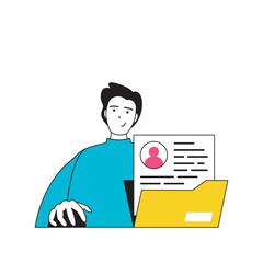 Aufkleber - Medical concept with cartoon people in flat design for web. Man works as doctor in hospital and making notes in patient record file. Vector illustration for social media banner, marketing material.