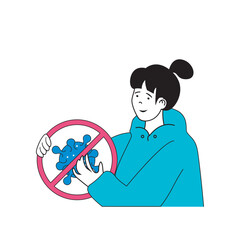 Aufkleber - Medical concept with cartoon people in flat design for web. Woman protecting immunity and stopping virus illness with vaccination. Vector illustration for social media banner, marketing material.