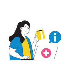 Aufkleber - Medical concept with cartoon people in flat design for web. Woman receives information and professional doctor consultation online. Vector illustration for social media banner, marketing material.