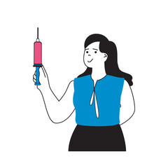 Aufkleber - Medical concept with cartoon people in flat design for web. Woman with syringe making seasonal vaccination to patients in hospital. Vector illustration for social media banner, marketing material.