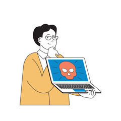 Aufkleber - Programming concept with cartoon people in flat design for web. Man works as programmer in security app company, fights hacker attack. Vector illustration for social media banner, marketing material.