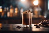 Rattlesnake alcoholic cocktail drink with coffee and cocoa liquor irish cream ground coffee and ice