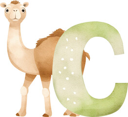 Aufkleber - Letter C with camel illustration created with Generative AI technology