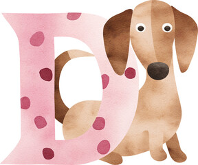 Aufkleber - Letter D with dog illustration created with Generative AI technology