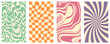 © DisignUA - Groovy hippie 70s vector backgrounds set. Chessboard and twisted patterns. Backgrounds in trendy retro trippy style. Twisted and distorted vector texture in trendy retro psychedelic style