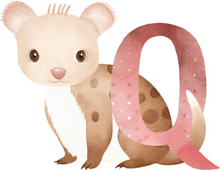 Aufkleber - Letter Q with quoll illustration created with Generative AI technology
