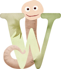 Aufkleber - Letter W with worm illustration created with Generative AI technology