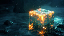 A Glass Cube With Glowing Lights In The Dark Is A Beacon Of Hope, A Reminder That Even In The Darkest Of Times. Ai Generated.