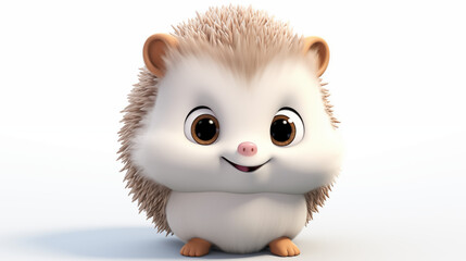 Wall Mural - 3D cartoon adorable hedgehog on white background