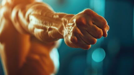 Canvas Print - A close up of a man's arm with his fist clenched, AI