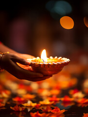 illustation of Diwali festival of lights tradition Diya oil lamps against dark background