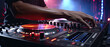 © Priessnitz Studio - DJ's Hand Fine-Tuning a Glowing Mixer Deck at a Nightclub
