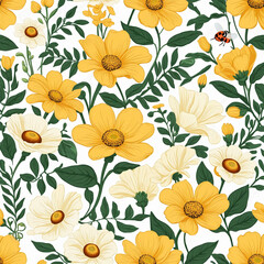 Yellow floral design for seamless pattern