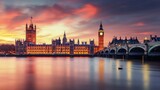 Fototapeta Big Ben - London cityscape with Houses of Parliament and Big Ben tower at sunset, UK