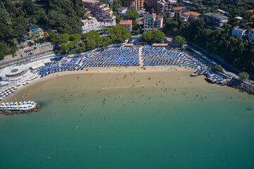 Wall Mural - Top view of Lido of Lerici, La Spezia provinces, Liguria, Italy.  Aerial panorama of the city of Lerici. Italian resorts on the Ligurian coast aerial view.