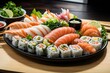 Fresh seafood plate with sushi sashimi and wasabi-Ai generator	