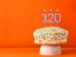 Birthday card with candle number 120 - Vanilla cake in orange background