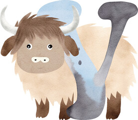 Aufkleber - Letter Y with yak illustration created with Generative AI technology