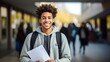© duyina1990 - Happy African American student holding exam paper in college campus