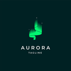 green aurora borealis logo, modern northern lights sky aurora and stars icon logo design illustratio