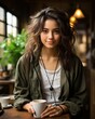 Portrait of a beautiful young woman sitting in a cafe