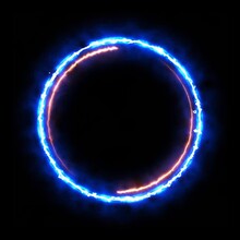 Bright Neon Fire Circle In Rotation Swirling Around The Glowing Blue Circle On A Black Background - Looped -overlay Isolated Background