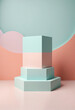 © SR07XC3 - Minimalistic Abstract Design with Pastel Colors and Geometric Shapes on Podium. Template for Product Showcase with 3D Render. Text Space Included.