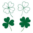 Outline and color drawn tree leaf and four leaf clover in trendy green. St. Patrick greeting element