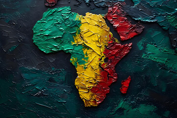 Black History Month concept with Africa continent painted in the colors of the African flag, symbolizing unity, pride, and celebration of African heritage and culture.