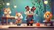 Adorable animated animals act out different emotion regulation techniques, such as taking a break or using coping statements, that children can easily Psychology art concept