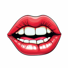 Vector illustration of glossy red woman lips with tongue.