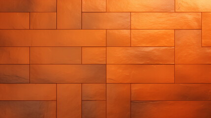 Wall Mural - Close-up of a wall with a texture of orange terracotta tiles. Rectangular brick pattern of various sizes.