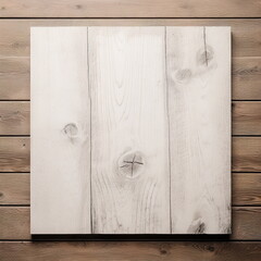 Wall Mural - White wooden paneling placed on a brown wooden table. flat lay top view