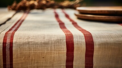 Wall Mural - Close up of a rustic linen table runner  AI generated