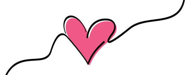 Wall Mural - single pink heart continuous wavy line art drawing on white background.