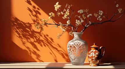 Wall Mural - Abstract background with traditional arabic ornaments and flowers on a vase