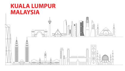 Wall Mural - 
Welcome to Kuala Lumpur Malaysia city skyline Artline image. Landmarks of Malaysia. Vector city of Kuala Lumpur malaysia