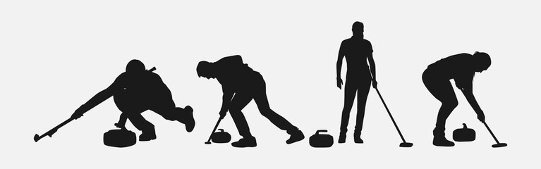 set bundle of curling sport silhouettes. vector illustration.