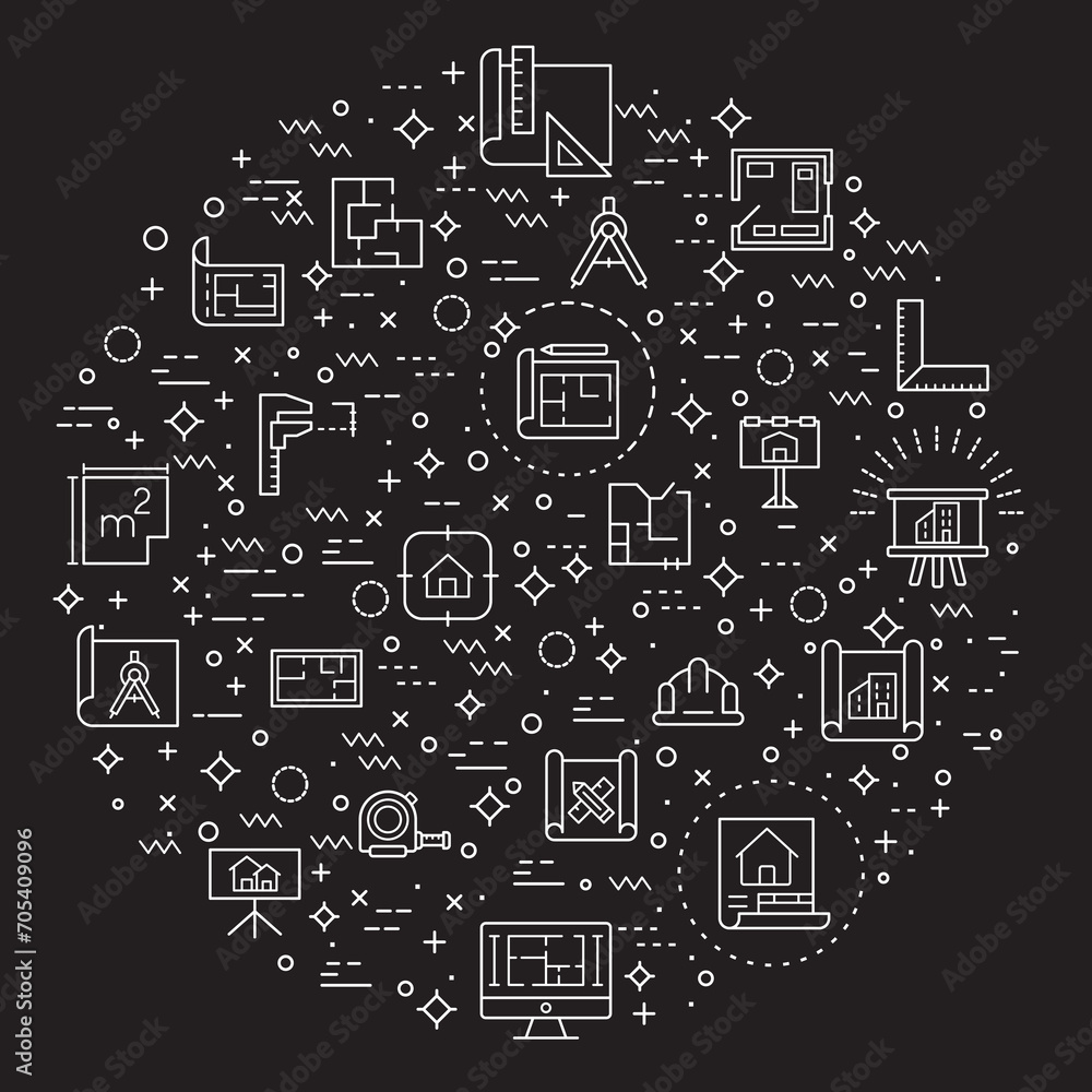Simple Set of architecture and construction Related Vector Line ...