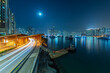 Night scenery of skyline and highway in Hong Kong city